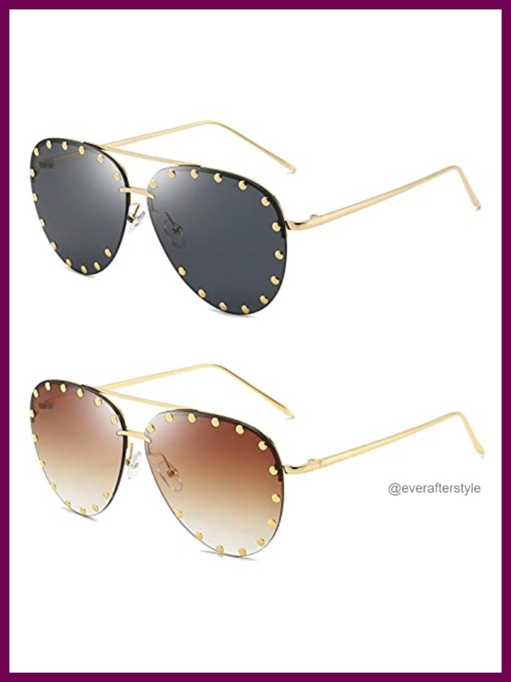 Studded Aviator Sunglasses Oversized Metal Frame UV400